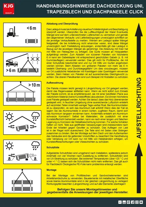 Handhabungshinweise dachdeckung UNI, trapezblech und dachpaneele CLICK