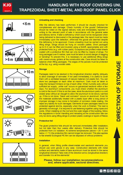 Handling with roof covering UNI, trapezoidal sheet-metal and roof panel CLICK
