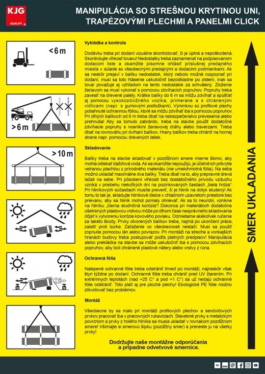 Manipulácia so strešnou ktytinou UNI, trapézovými plechmi a panelmi CLICK
