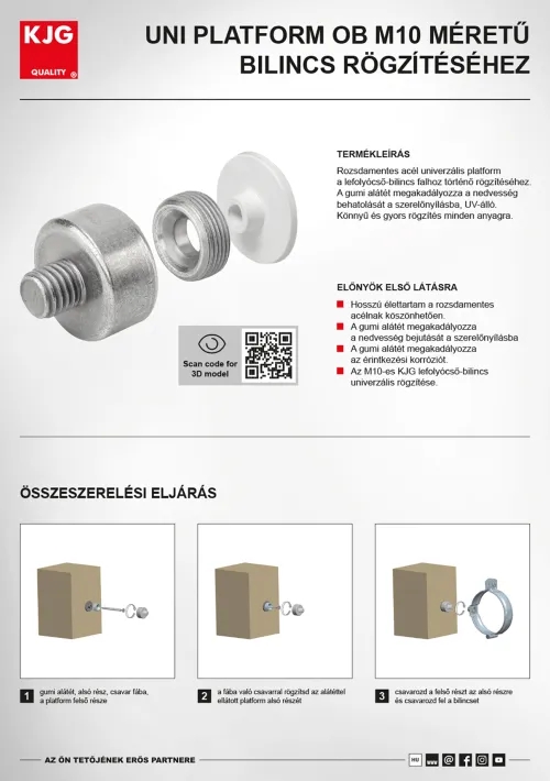 UNI platform OB M10 méretű bilincs rögzítéséhez