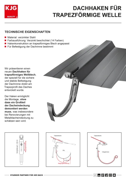 Dachhaken für trapezförmige Welle