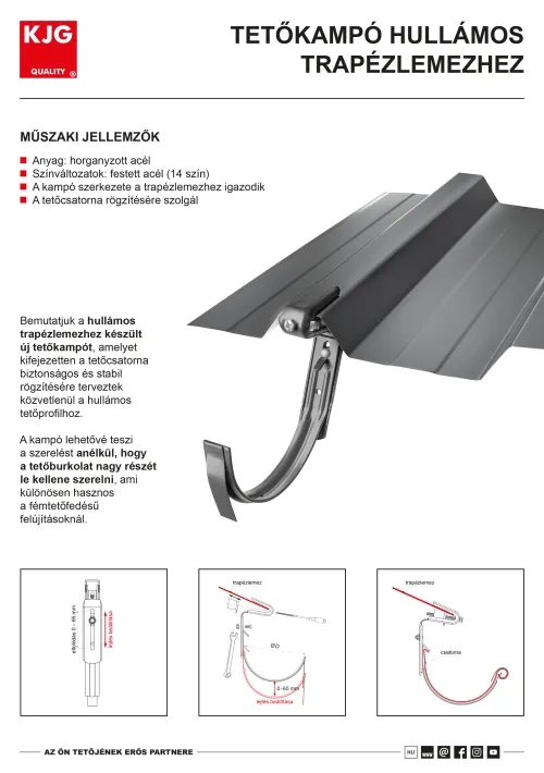 Tetőkampó hullámos trapézlemezhez