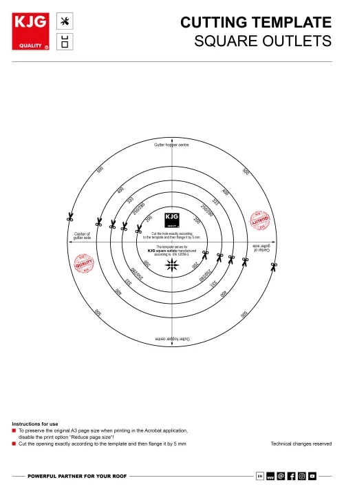 Cutting template – square outlets