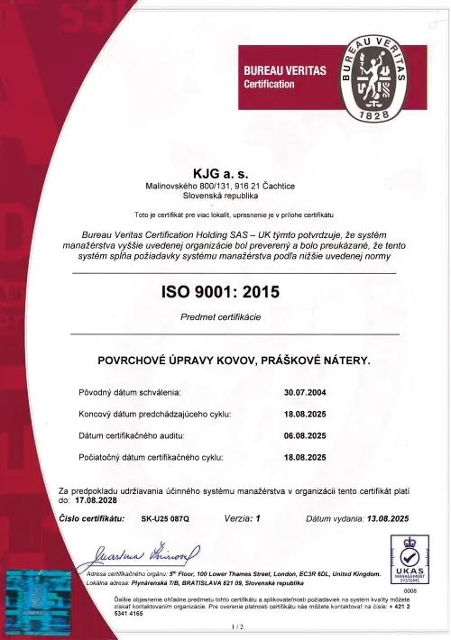 Certifikát ISO lakovňa