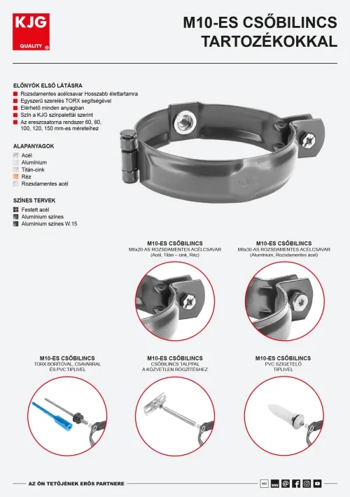 M10-es csőbilincs tartozékokkal