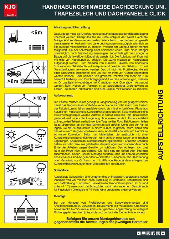 Handhabungshinweise dachdeckung UNI, trapezblech und dachpaneele CLICK