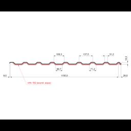 Trapéz strešný s prelisom TR 18A SQ (sound – aqua)  - Hliník lakovaný  - Bielo hliníková tmavá  -  Obrázok 2