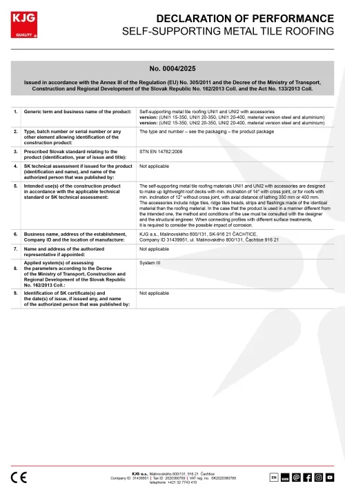 Self-supporting metal tile roofing