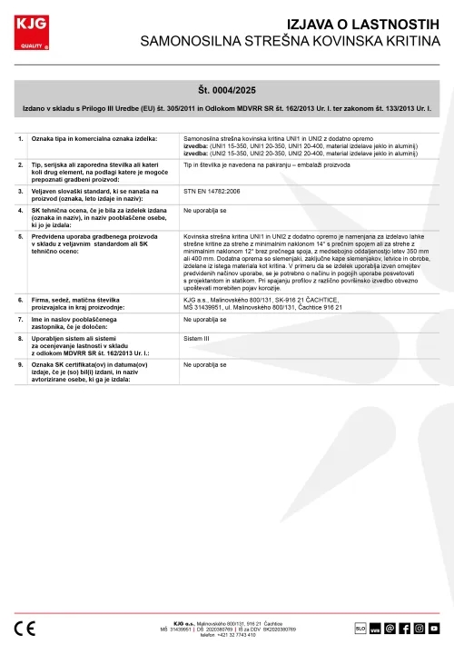 Samonosilna sterna kovinska kritina