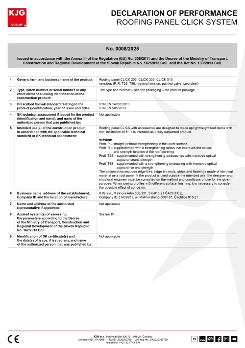 Roofing panel CLICK system