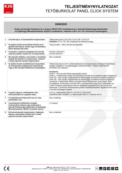 Tetőburkolat panel CLICK system