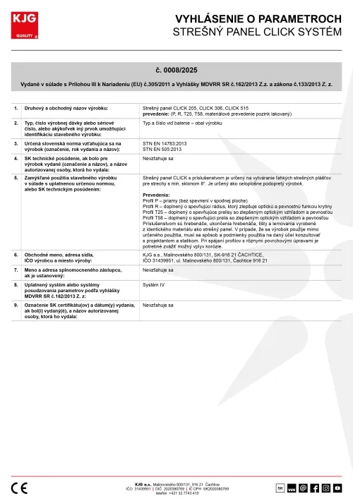 Strešný panel CLICK systém