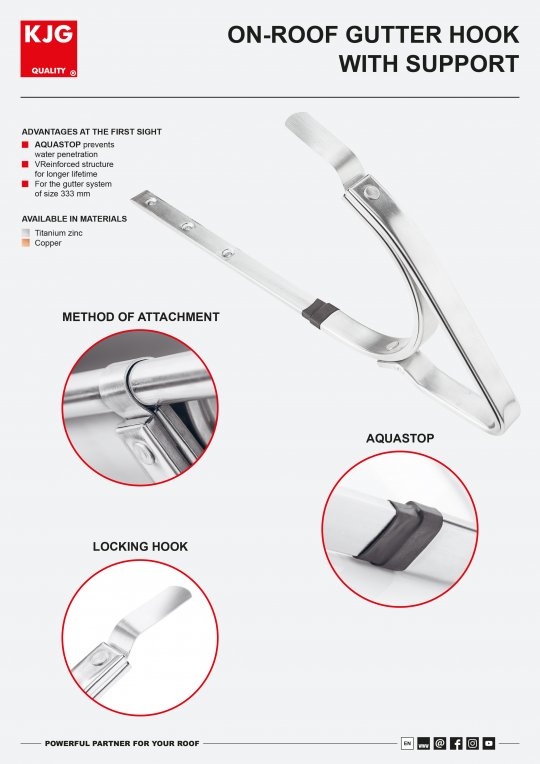 On-roof gutter hook with support